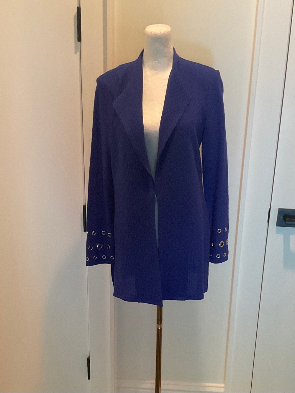 Misook Cobalt Blue Open-Front Blazer with Grommet Sleeve Detail